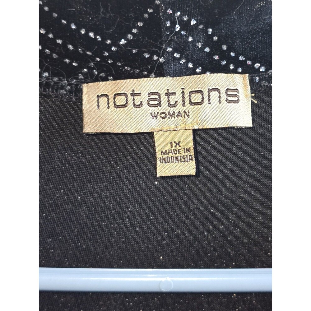 Notations Black/Silver Glitter Blouse With Attached Velvet Top Size XL NWT - Picture 4 of 7